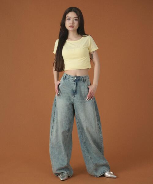 dispark（ディスパーク）の「DISPARK/【26年春夏新作】ラインストーンbackロゴデニム（デニムパンツ・レディース・ブラック/ライトインディゴブルー・SMALL/MEDIUM）」の7枚目の写真