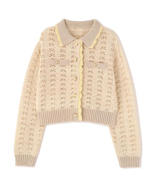 FREE'S MART（フリーズマート）の「◆ミニブークレツィードライク配色ニットカーディガン（ニット/セーター・レディース・ネイビー/ホワイト/ピンク/レッド・FREE）」の5枚目の写真