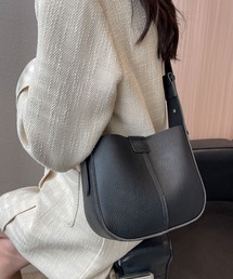【ポーチ付・上品見え】2WAY シュリンクレザータッチラウンドショルダーバッグ/ハンドバッグ