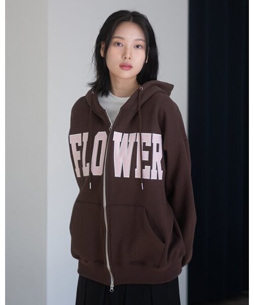 FLOWER ZIP UP HOOD (BROWN) худи с цветочной молнией коричневое