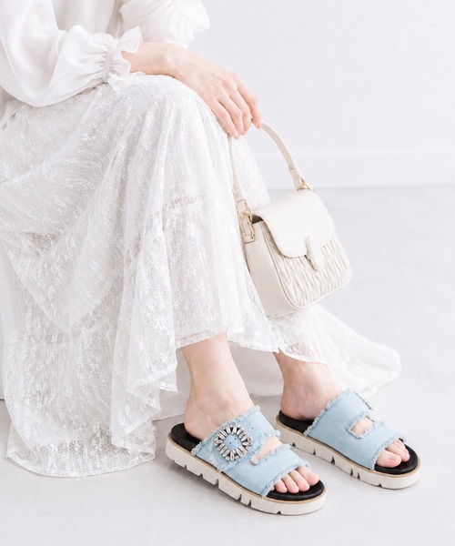 coca(ANDEX shoes product)(コカ)の「厚底 デニム ビジューバックル サンダル(サンダル・レディース・ブルー/ブラック・MEDIUM/LARGE/SMALL)」の1枚目の写真