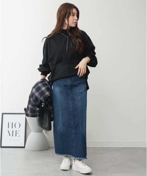 aity(アイティ)の「M-5L バルーンスリーブ モックネック無地ロンT(Tシャツ/カットソー・レディース・チャコールグレー/グレイッシュベージュ/ミント/ブラック/オフホワイト・LL~3L/4L~5L/M~L)」の19枚目の写真