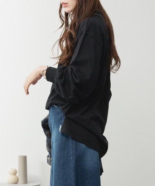 aity(アイティ)の「M-5L バルーンスリーブ モックネック無地ロンT(Tシャツ/カットソー・レディース・チャコールグレー/グレイッシュベージュ/ミント/ブラック/オフホワイト・LL~3L/4L~5L/M~L)」の21枚目の写真