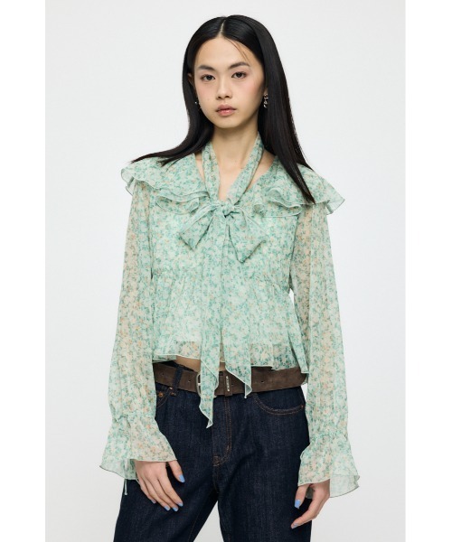 MOUSSY（マウジー）の「【26年SS新作】BOW TIE CHIFFON ブラウス（シャツ/ブラウス・レディース・グリーン系その他/ネイビー/アイボリー・FREE）」の2枚目の写真