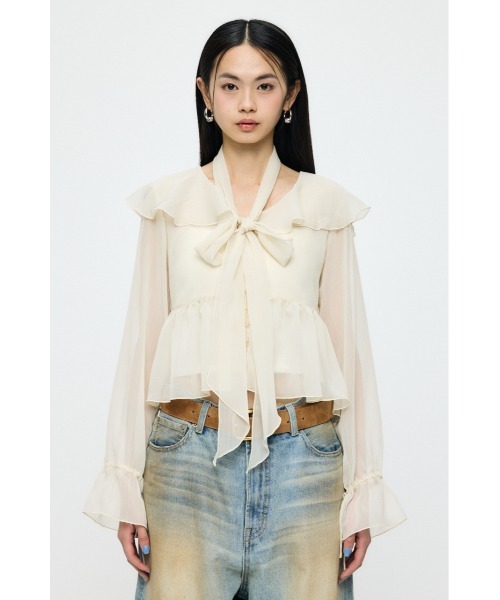 MOUSSY（マウジー）の「【26年SS新作】BOW TIE CHIFFON ブラウス（シャツ/ブラウス・レディース・グリーン系その他/ネイビー/アイボリー・FREE）」の11枚目の写真