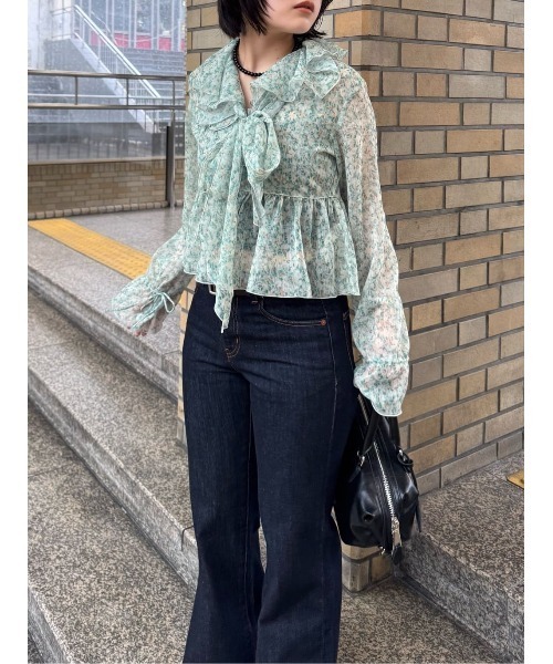 MOUSSY（マウジー）の「【26年SS新作】BOW TIE CHIFFON ブラウス（シャツ/ブラウス・レディース・グリーン系その他/ネイビー/アイボリー・FREE）」の21枚目の写真