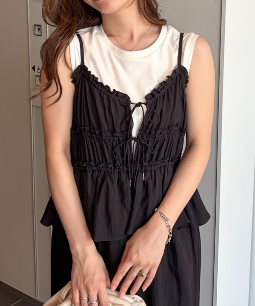 RANAN(ラナン)の「リボンギャザーペプラムナローワンピ(ワンピース・レディース・ブラック/アイボリー/ブラウン・LL/M/L/SP)」の14枚目の写真