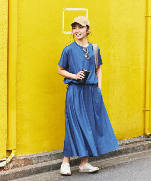 FREAK'S STORE(フリークスストア)の「THOUSAND MILE × FREAK'S STORE/サウザンドマイル 別注 UVカット デニムライク スカートセットアップ(セットアップ・レディース・ネイビー・フリ-)」の7枚目の写真