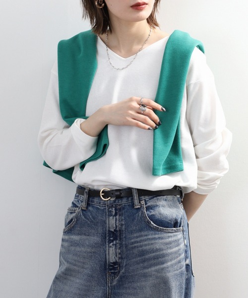 FUNALIVE(ファンアライブ)の「ワッフルロングスリーブプルオーバー(Tシャツ/カットソー・レディース・ホワイト/パープル/オレンジ/ネイビー/杢グレー/カーキ/ブラック・M~L/LL~3L)」の2枚目の写真