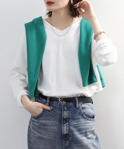 FUNALIVE(ファンアライブ)の「ワッフルロングスリーブプルオーバー(Tシャツ/カットソー・レディース・ホワイト/パープル/オレンジ/ネイビー/杢グレー/カーキ/ブラック・M~L/LL~3L)」の15枚目の写真
