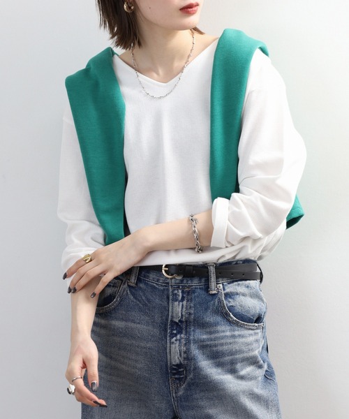 FUNALIVE(ファンアライブ)の「ワッフルロングスリーブプルオーバー(Tシャツ/カットソー・レディース・ホワイト/パープル/オレンジ/ネイビー/杢グレー/カーキ/ブラック・M~L/LL~3L)」の16枚目の写真
