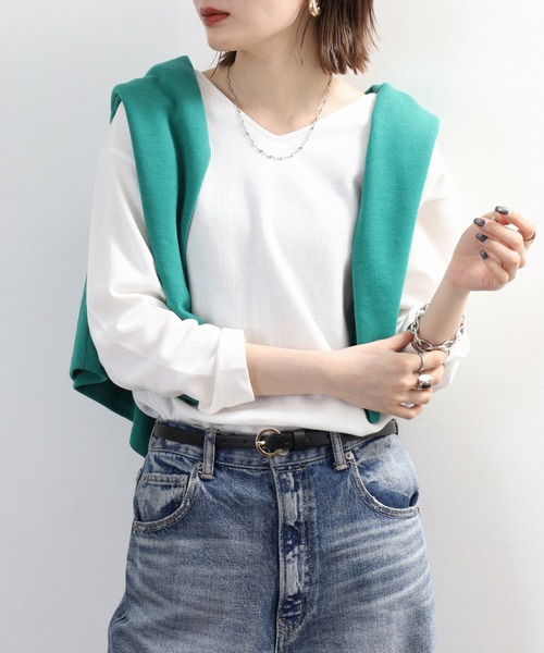 FUNALIVE(ファンアライブ)の「ワッフルロングスリーブプルオーバー(Tシャツ/カットソー・レディース・ホワイト/パープル/オレンジ/ネイビー/杢グレー/カーキ/ブラック・M~L/LL~3L)」の17枚目の写真