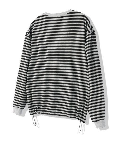 MODERMENT（モダーメント）の「ストライプオーバーサイズストリングロングスリーブ[グレー]（Tシャツ/カットソー・レディース・その他・1/2）」の2枚目の写真