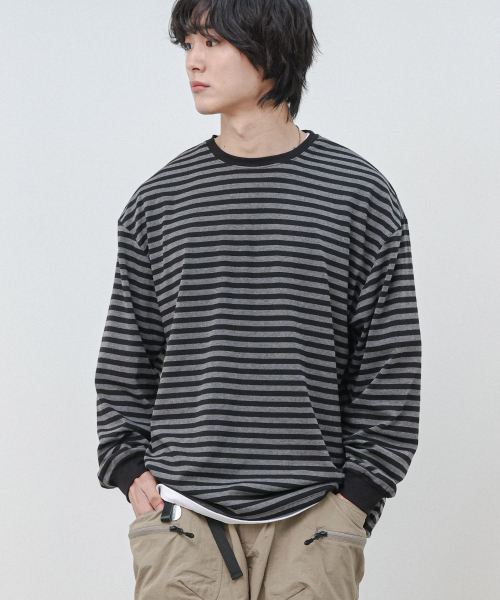 MODERMENT（モダーメント）の「ストライプオーバーサイズストリングロングスリーブ[グレー]（Tシャツ/カットソー・レディース・その他・1/2）」の7枚目の写真