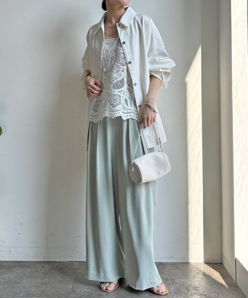 DouDou（ドゥドゥ）の「リヨセルツイルシャツ（シャツ/ブラウス・レディース・ブルー/オフホワイト・FREE）」の3枚目の写真