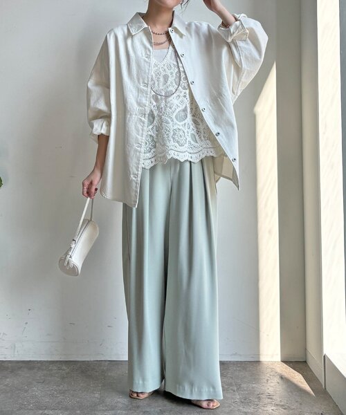 DouDou（ドゥドゥ）の「リヨセルツイルシャツ（シャツ/ブラウス・レディース・ブルー/オフホワイト・FREE）」の6枚目の写真