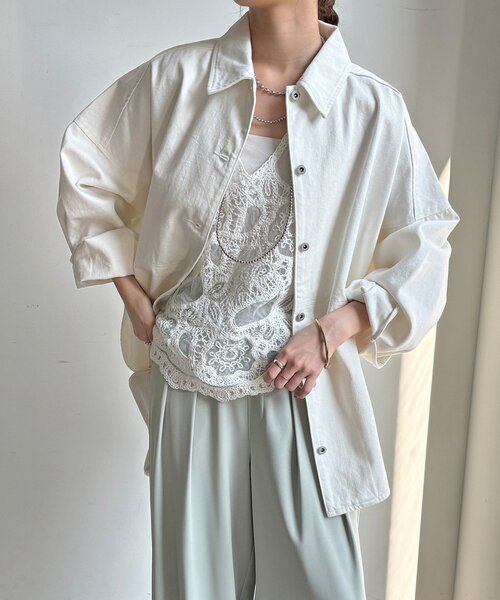 DouDou（ドゥドゥ）の「リヨセルツイルシャツ（シャツ/ブラウス・レディース・ブルー/オフホワイト・FREE）」の9枚目の写真