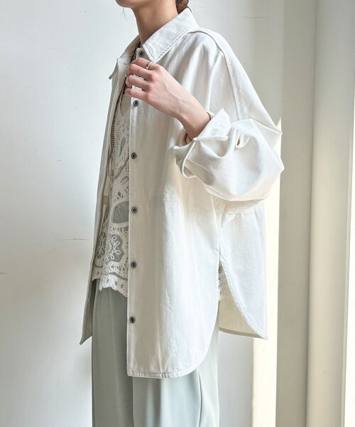 DouDou（ドゥドゥ）の「リヨセルツイルシャツ（シャツ/ブラウス・レディース・ブルー/オフホワイト・FREE）」の10枚目の写真