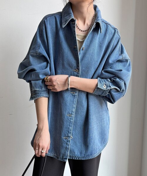 DouDou（ドゥドゥ）の「リヨセルツイルシャツ（シャツ/ブラウス・レディース・ブルー/オフホワイト・FREE）」の18枚目の写真