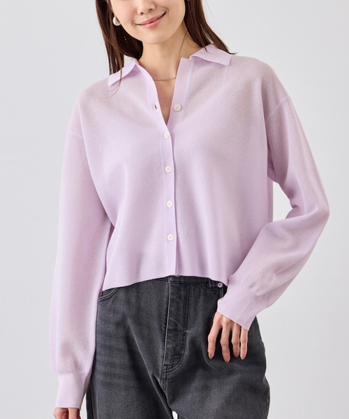 ROPE' PICNIC(ロペピクニック)の「スポンジシアーポロカーディガン/イージーケア(カーディガン/ボレロ・レディース・ミント/ラベンダー/ライトグレー・FREE)」の1枚目の写真