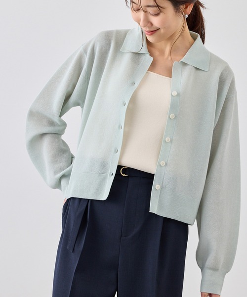 ROPE' PICNIC(ロペピクニック)の「スポンジシアーポロカーディガン/イージーケア(カーディガン/ボレロ・レディース・ミント/ラベンダー/ライトグレー・FREE)」の3枚目の写真