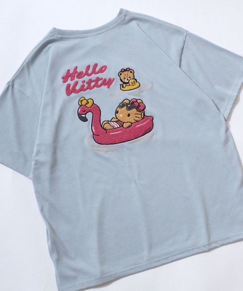 sanrio(サンリオ)の「sanrio(サンリオ)日焼けキャラクター サガラ刺繍 ビッグTシャツ/半袖 キャラT 夏コーデシャツ(Tシャツ/カットソー・レディース・スミクロ/グレー系/オフホワイト/サックスブルー・M/L)」の4枚目の写真