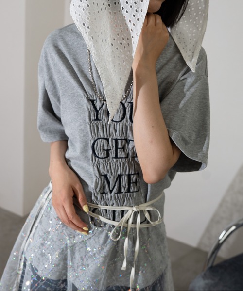 MIDVEIN(ミッドヴェイン)の「Shirring ringer T(Tシャツ/カットソー・レディース・ブラック/杢グレー/イエロー/ホワイト・FREE)」の9枚目の写真
