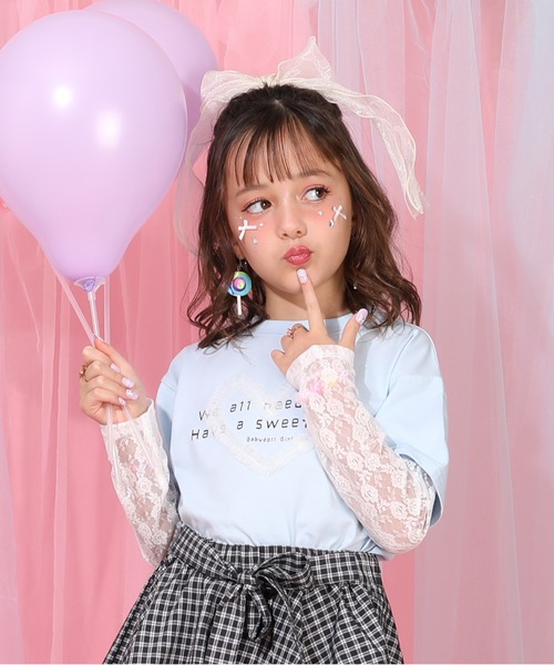 BABYDOLL(ベビードール)の「レース袖レイヤードロンT 1419K(Tシャツ/カットソー・キッズ・ホワイト/スカイブルー系1・130cm/140cm/100cm/110cm/120cm/90cm)」の2枚目の写真