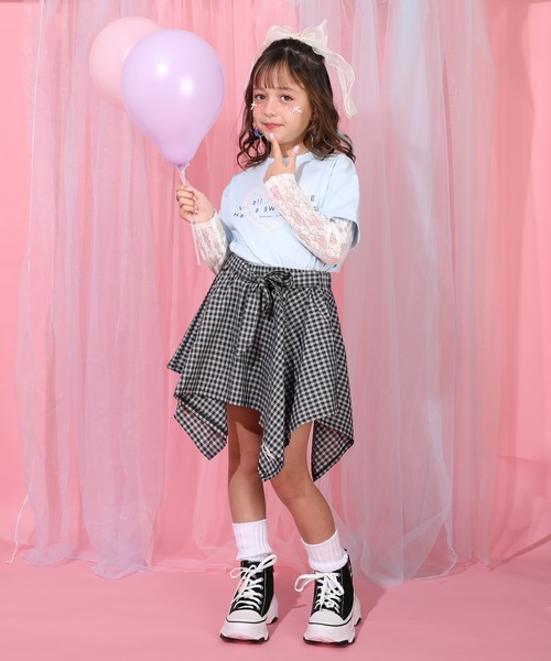 BABYDOLL(ベビードール)の「レース袖レイヤードロンT 1419K(Tシャツ/カットソー・キッズ・ホワイト/スカイブルー系1・130cm/140cm/100cm/110cm/120cm/90cm)」の6枚目の写真
