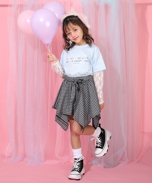 BABYDOLL(ベビードール)の「レース袖レイヤードロンT 1419K(Tシャツ/カットソー・キッズ・ホワイト/スカイブルー系1・130cm/140cm/100cm/110cm/120cm/90cm)」の8枚目の写真