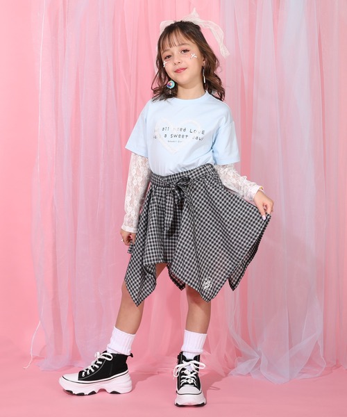 BABYDOLL(ベビードール)の「レース袖レイヤードロンT 1419K(Tシャツ/カットソー・キッズ・ホワイト/スカイブルー系1・130cm/140cm/100cm/110cm/120cm/90cm)」の9枚目の写真