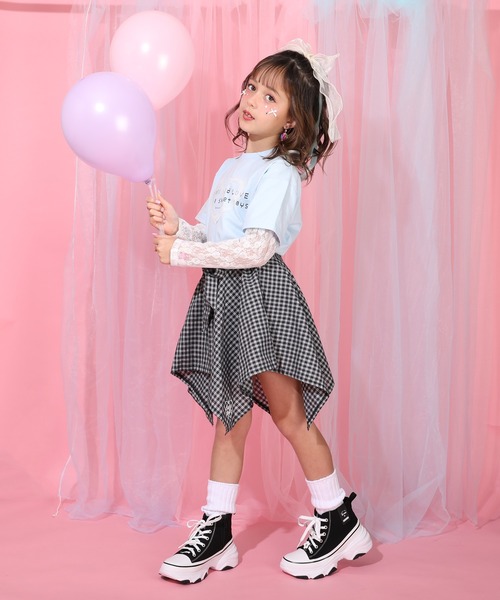 BABYDOLL(ベビードール)の「レース袖レイヤードロンT 1419K(Tシャツ/カットソー・キッズ・ホワイト/スカイブルー系1・130cm/140cm/100cm/110cm/120cm/90cm)」の10枚目の写真