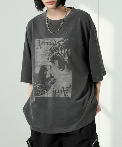 Alfred Alex(アルフレッドアレックス)の「【Alfred Alex】Animal Graphic Tee / ヴィンテージライク アニマルグラフィック オーバーサイズ Tシャツ(Tシャツ/カットソー・メンズ・グレイッシュブルー/ブラック/グレー/ブラック系・L/M)」の1枚目の写真
