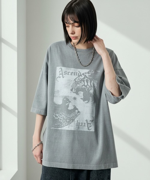 Alfred Alex(アルフレッドアレックス)の「【Alfred Alex】Animal Graphic Tee / ヴィンテージライク アニマルグラフィック オーバーサイズ Tシャツ(Tシャツ/カットソー・メンズ・グレイッシュブルー/ブラック/グレー/ブラック系・L/M)」の3枚目の写真