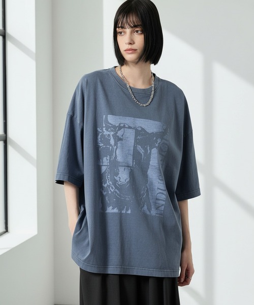 Alfred Alex(アルフレッドアレックス)の「【Alfred Alex】Animal Graphic Tee / ヴィンテージライク アニマルグラフィック オーバーサイズ Tシャツ(Tシャツ/カットソー・メンズ・グレイッシュブルー/ブラック/グレー/ブラック系・L/M)」の4枚目の写真