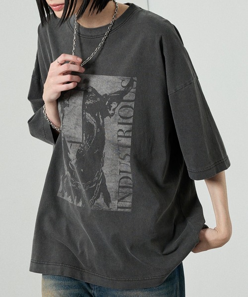 Alfred Alex(アルフレッドアレックス)の「【Alfred Alex】Animal Graphic Tee / ヴィンテージライク アニマルグラフィック オーバーサイズ Tシャツ(Tシャツ/カットソー・メンズ・グレイッシュブルー/ブラック/グレー/ブラック系・L/M)」の5枚目の写真