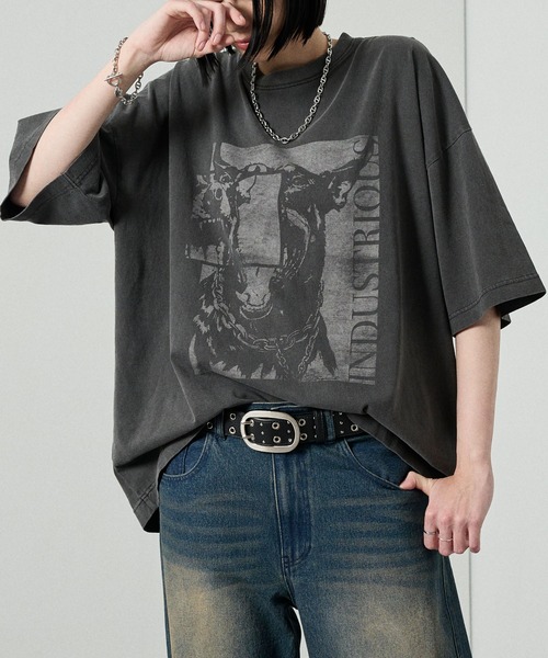 Alfred Alex(アルフレッドアレックス)の「【Alfred Alex】Animal Graphic Tee / ヴィンテージライク アニマルグラフィック オーバーサイズ Tシャツ(Tシャツ/カットソー・メンズ・グレイッシュブルー/ブラック/グレー/ブラック系・L/M)」の8枚目の写真