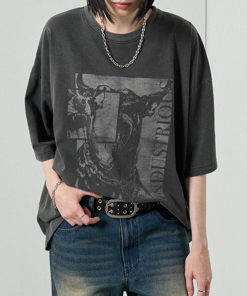 Alfred Alex(アルフレッドアレックス)の「【Alfred Alex】Animal Graphic Tee / ヴィンテージライク アニマルグラフィック オーバーサイズ Tシャツ(Tシャツ/カットソー・メンズ・グレイッシュブルー/ブラック/グレー/ブラック系・L/M)」の13枚目の写真