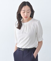 【洗える/スーツインナー】タックディティールブラウス