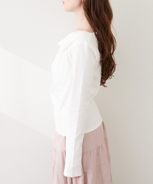 natural couture（ナチュラルクチュール）の「スムース天竺ドレーププルオーバー（ニット/セーター・レディース・オフホワイト/ブラック/ピンク・FREE）」の9枚目の写真