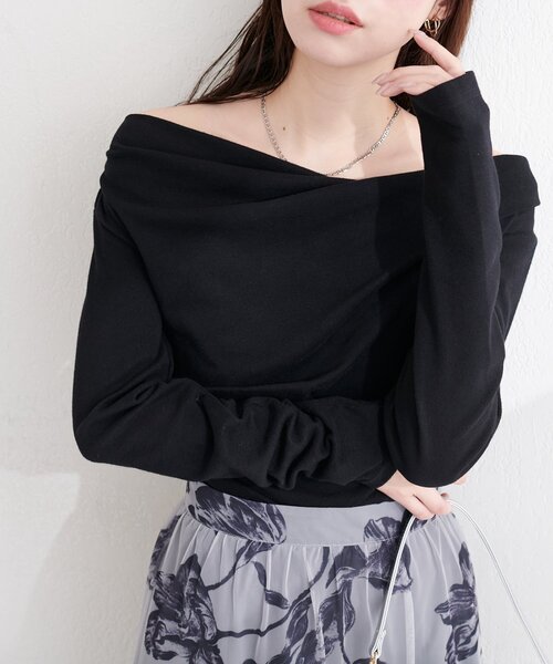 natural couture（ナチュラルクチュール）の「スムース天竺ドレーププルオーバー（ニット/セーター・レディース・オフホワイト/ブラック/ピンク・FREE）」の15枚目の写真