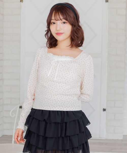ems excite(エムズエキサイト)の「小花柄ワッフルロンTEE(Tシャツ/カットソー・レディース・ダークグレー/オフホワイト/ピンク・FREE)」の12枚目の写真
