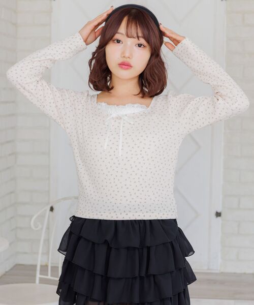 ems excite(エムズエキサイト)の「小花柄ワッフルロンTEE(Tシャツ/カットソー・レディース・ダークグレー/オフホワイト/ピンク・FREE)」の11枚目の写真