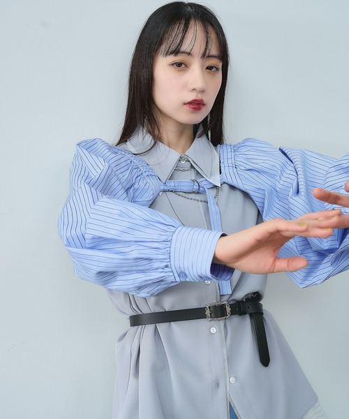 HARE（ハレ）の「2Pボレロ/ノースリーブシャツ(HARE)（シャツ/ブラウス・レディース・ブルー/ブラック・FREE）」の7枚目の写真