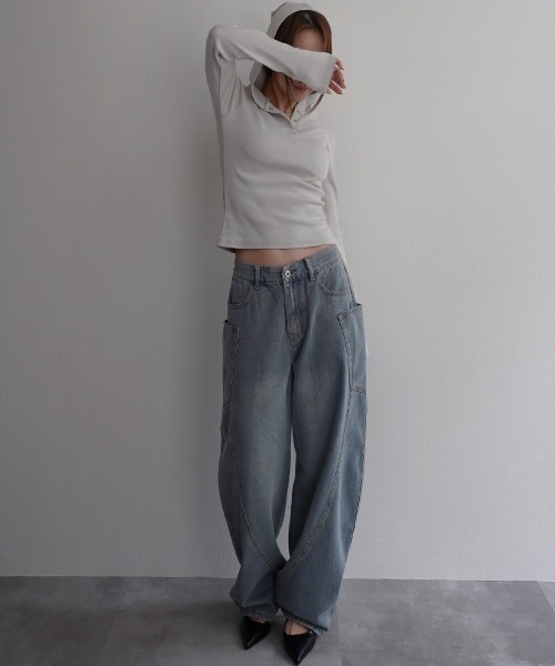 Rashik(ラシク)の「【Rashik】フーディーヘンリーネックトップス(Tシャツ/カットソー・レディース・ベージュ/ブラック/グレー・FREE)」の17枚目の写真