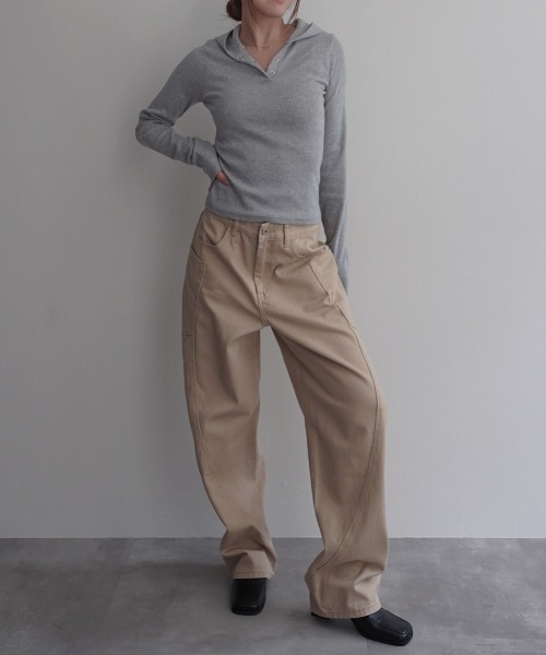 Rashik(ラシク)の「【Rashik】フーディーヘンリーネックトップス(Tシャツ/カットソー・レディース・ベージュ/ブラック/グレー・FREE)」の20枚目の写真