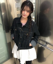 anyonemore（エニワンモア）の「袖裏チェック柄ステッチ襟付きデニムジャケット（デニムジャケット）」