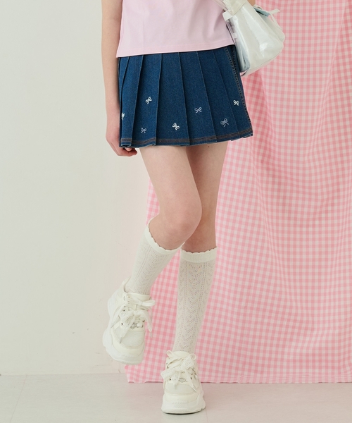 セール】リボン刺しゅう入りラッププリーツショートパンツ（その他