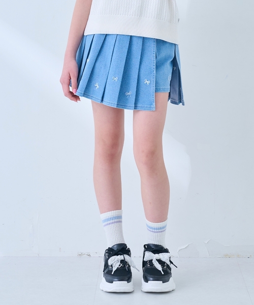 セール】リボン刺しゅう入りラッププリーツショートパンツ（その他