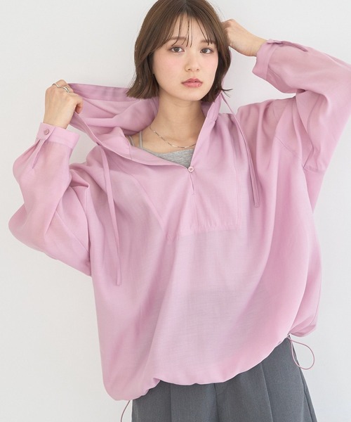 earth music&ecology（アースミュージックアンドエコロジー）の「アノラックフーディ（パーカー・レディース・ブラウン/ピンク/オフホワイト/ライトグリーン・FREE）」の4枚目の写真